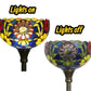 Stained glass floor lamp shade, lights on and off, floral stained-glass design