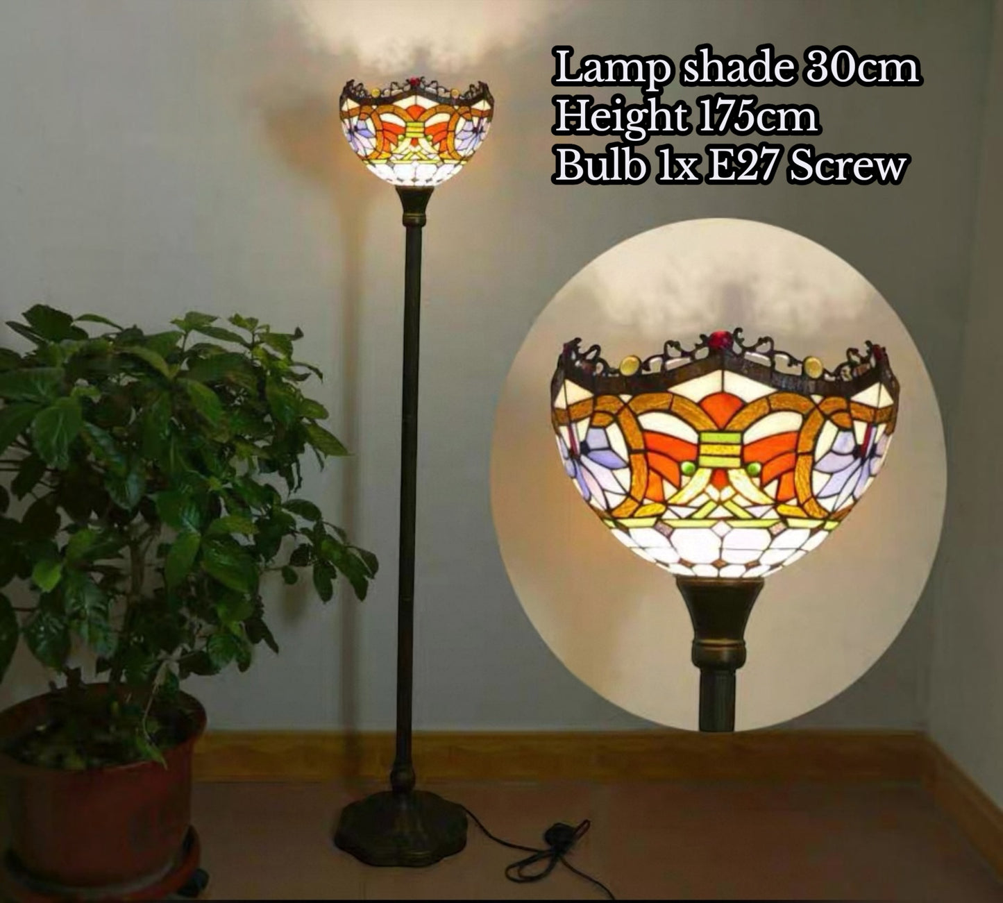 CDH Tiffany Torchiere Floor Lamp (12011BH) 12" 30CM Shade