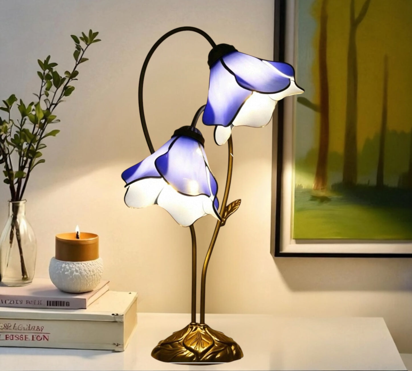 CDH LARGR Water Lily Flower Style Tiffany Table Lamp (12034D)