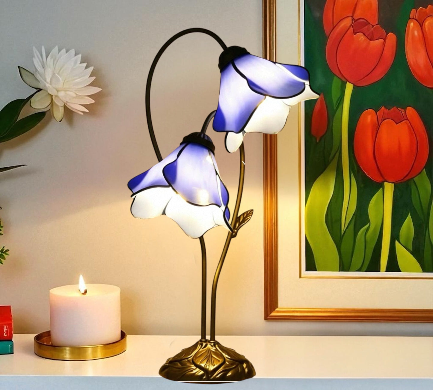 CDH LARGR Water Lily Flower Style Tiffany Table Lamp (12034D)