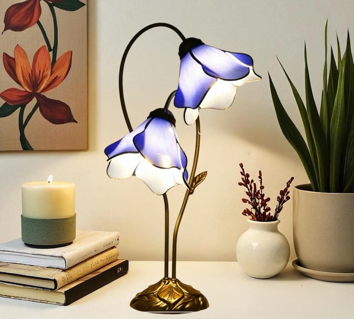 CDH LARGR Water Lily Flower Style Tiffany Table Lamp (12034D)
