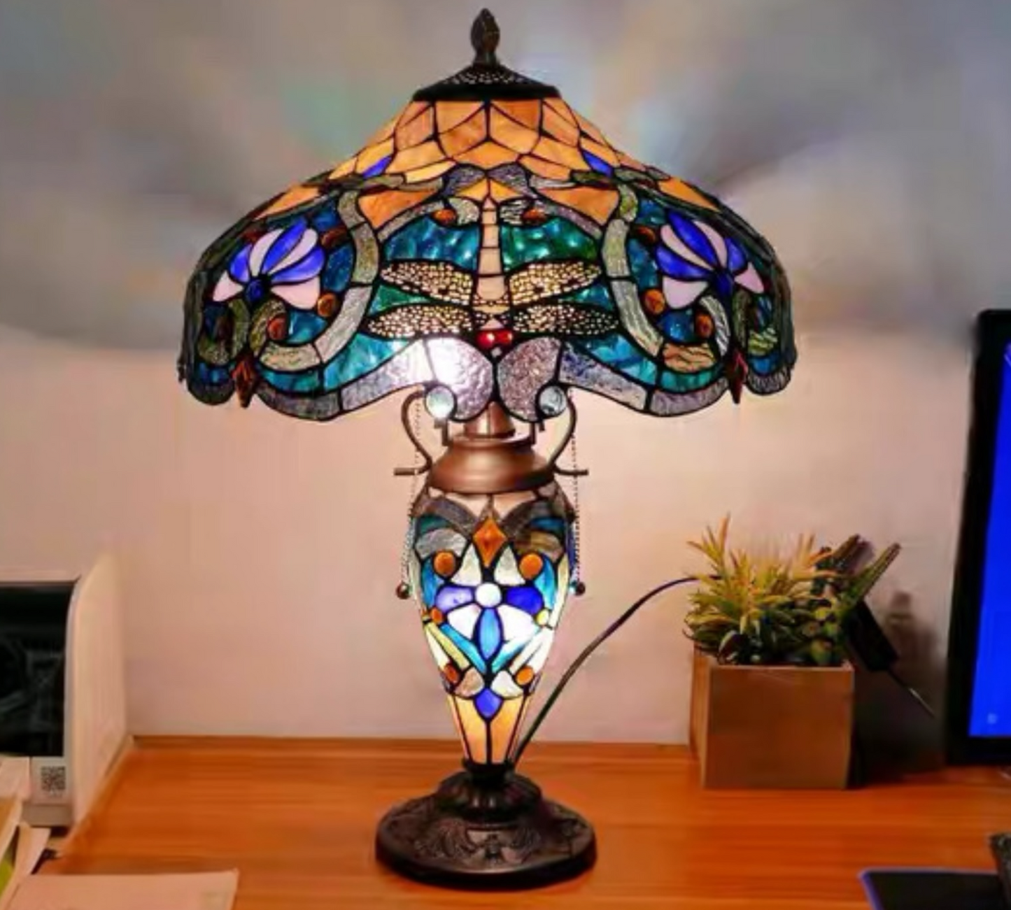 CDH 18" XLARGE Tiffany Mother-Daughter Vase Lamp 43cm Shade (15100)