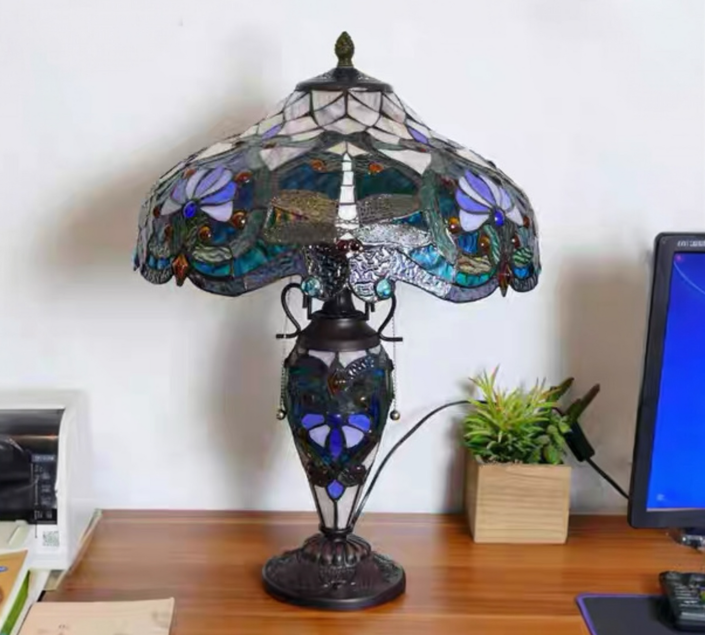 CDH 18" XLARGE Tiffany Mother-Daughter Vase Lamp 43cm Shade (15100)