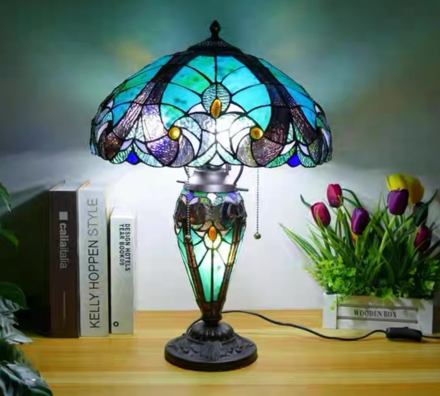 CDH 16" LARGE Tiffany Mother-Daughter Vase Lamp 40cm Shade (15011C)