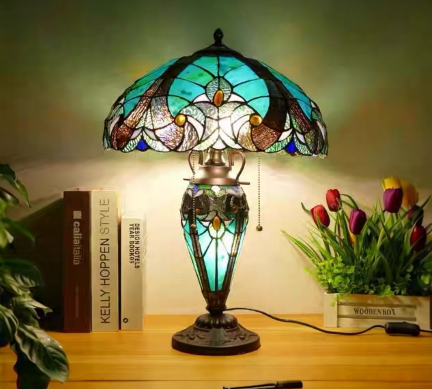 CDH 16" LARGE Tiffany Mother-Daughter Vase Lamp 40cm Shade (15011C)