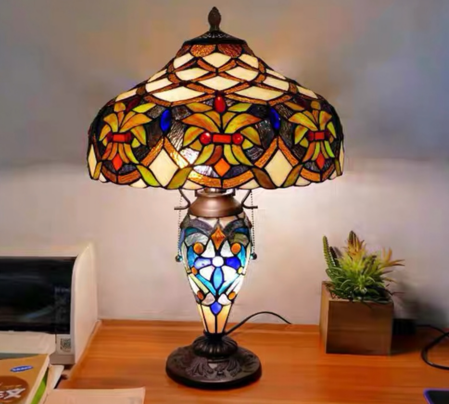 CDH 16" LARGE Tiffany Mother-Daughter Vase Lamp 40cm Shade (15009A)