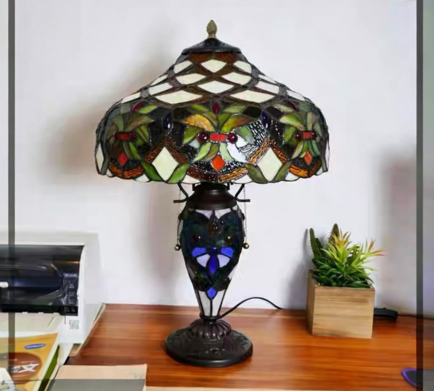 CDH 16" LARGE Tiffany Mother-Daughter Vase Lamp 40cm Shade (15009A)