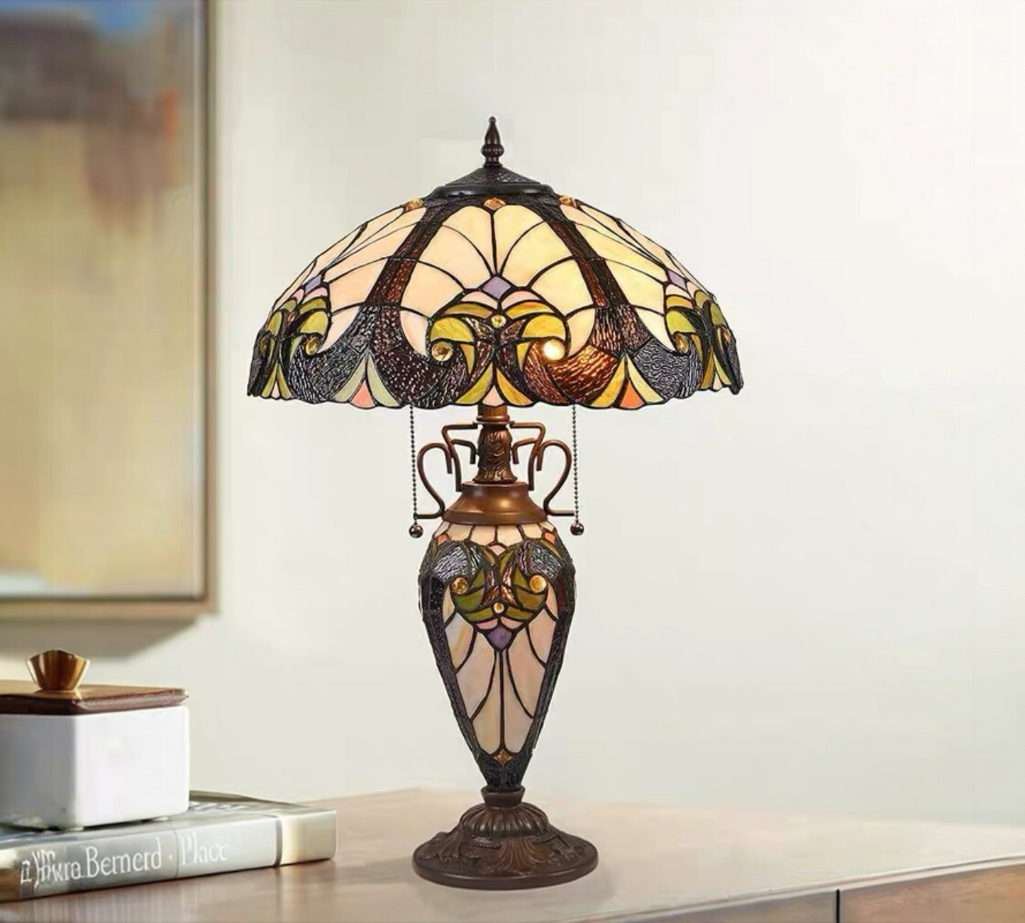 CDH 16" LARGE Tiffany Mother-Daughter Vase Lamp 40cm Shade (15011E)