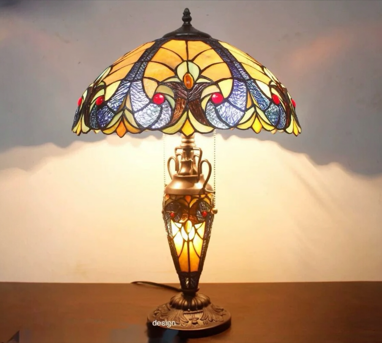 CDH 16" LARGE Tiffany Mother-Daughter Vase Lamp 40cm Shade (15011G)