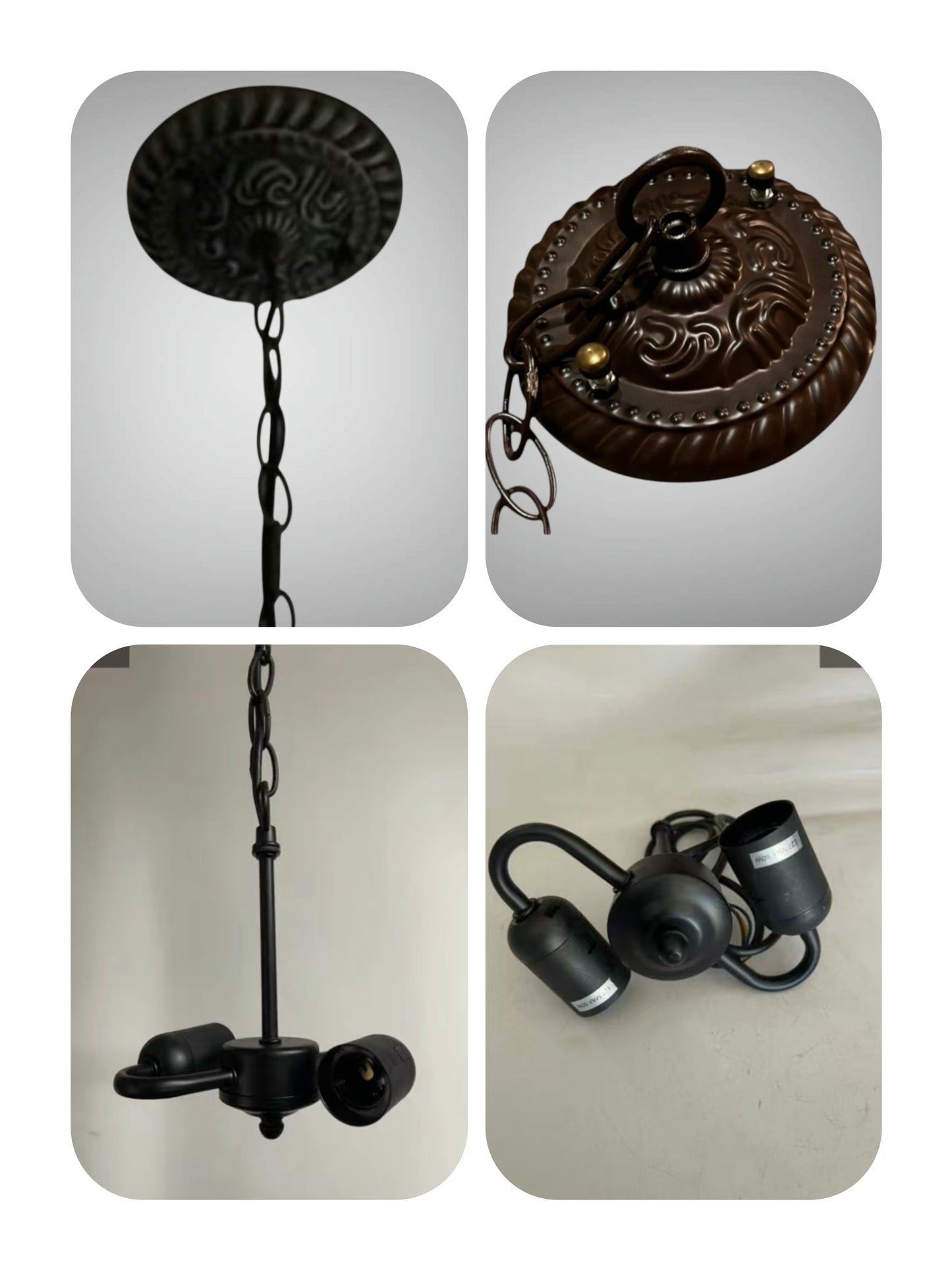 Pendant lamp components with metal chain and dark mounting hardware