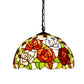 Stained glass pendant lamp shade with colorful rose and leaf mosaic design