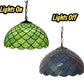 Set of two stained glass pendant lamps: green and blue scalloped scale shades
