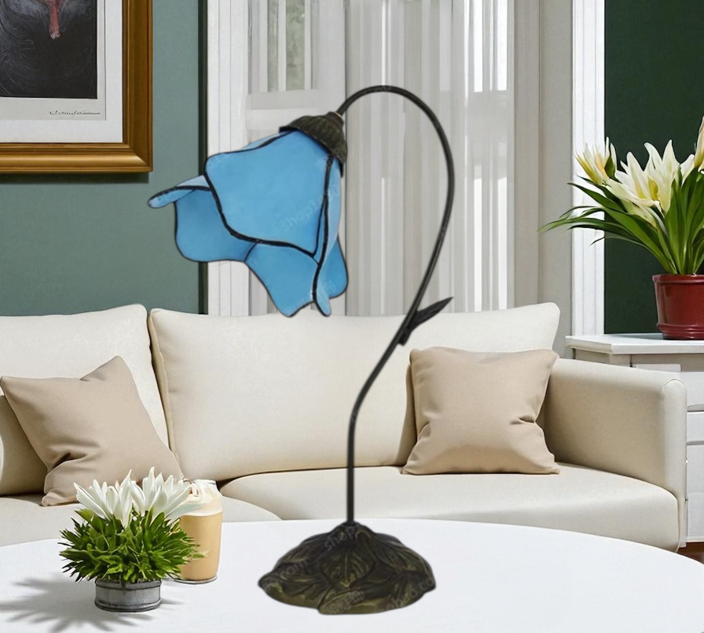 CDH LARGR Water Lily Flower Style Tiffany Table Lamp (12034T)