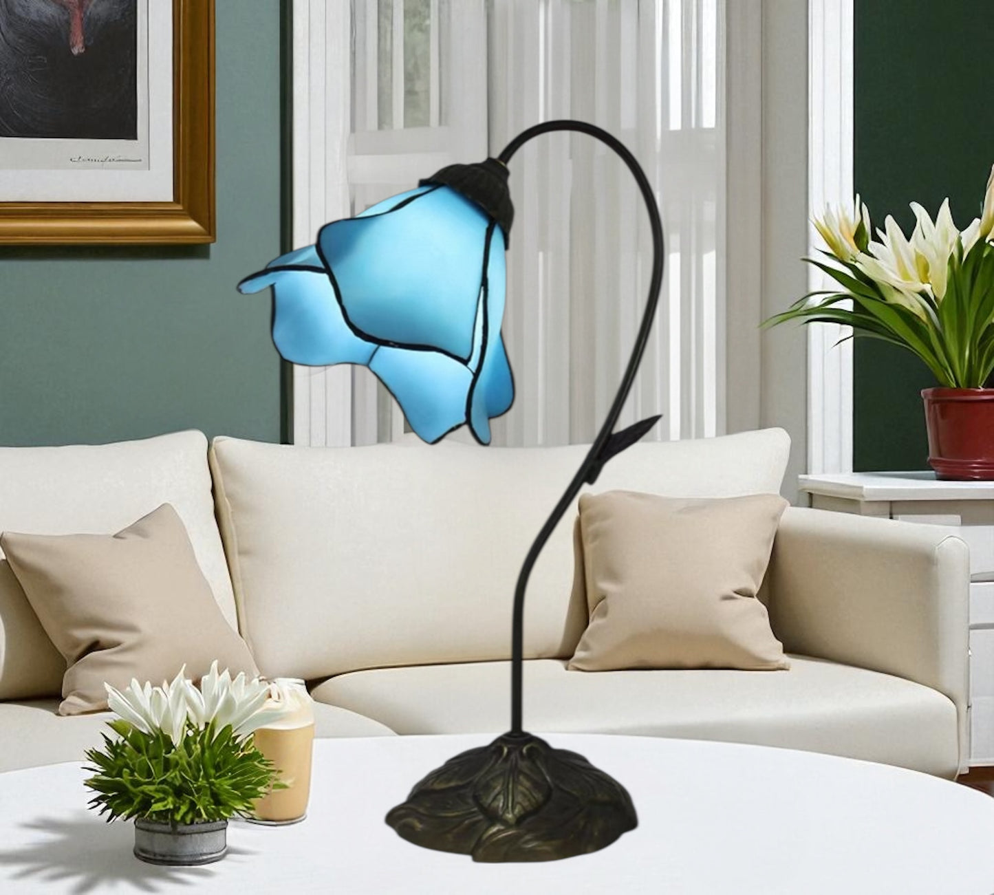 CDH LARGR Water Lily Flower Style Tiffany Table Lamp (12034T)