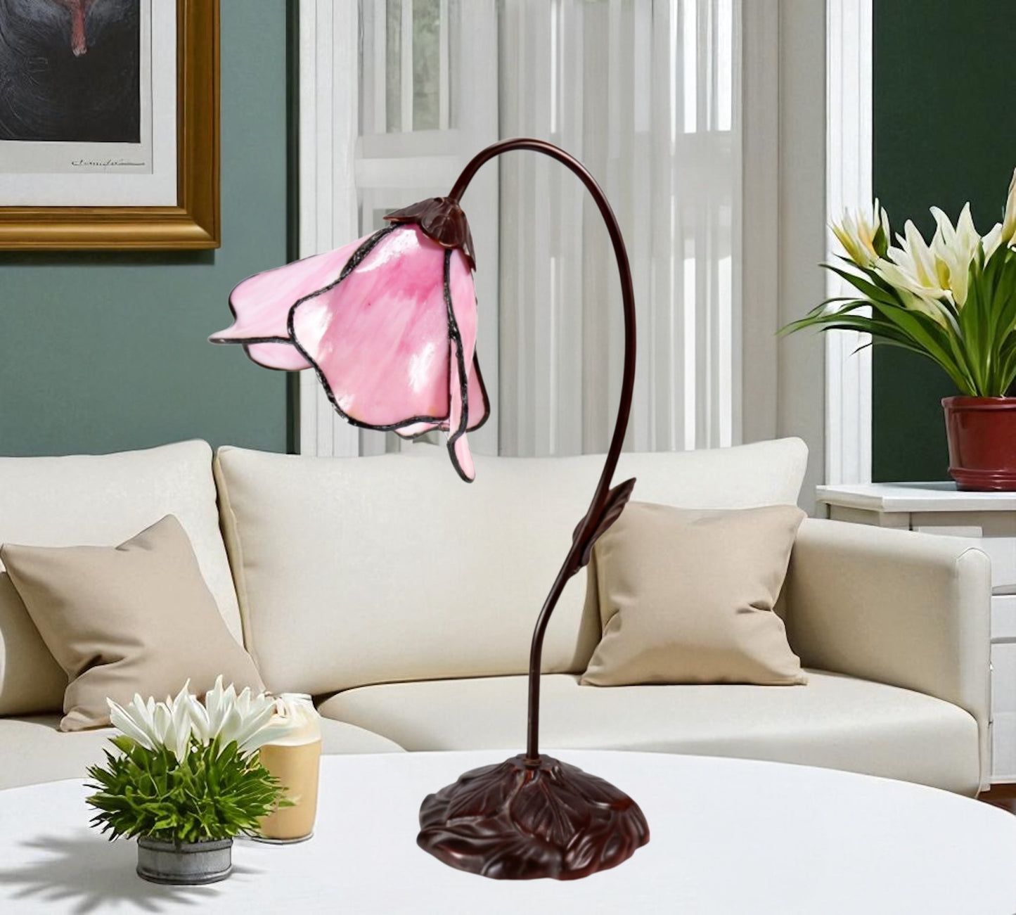 CDH LARGR Water Lily Flower Style Tiffany Table Lamp (12034S)