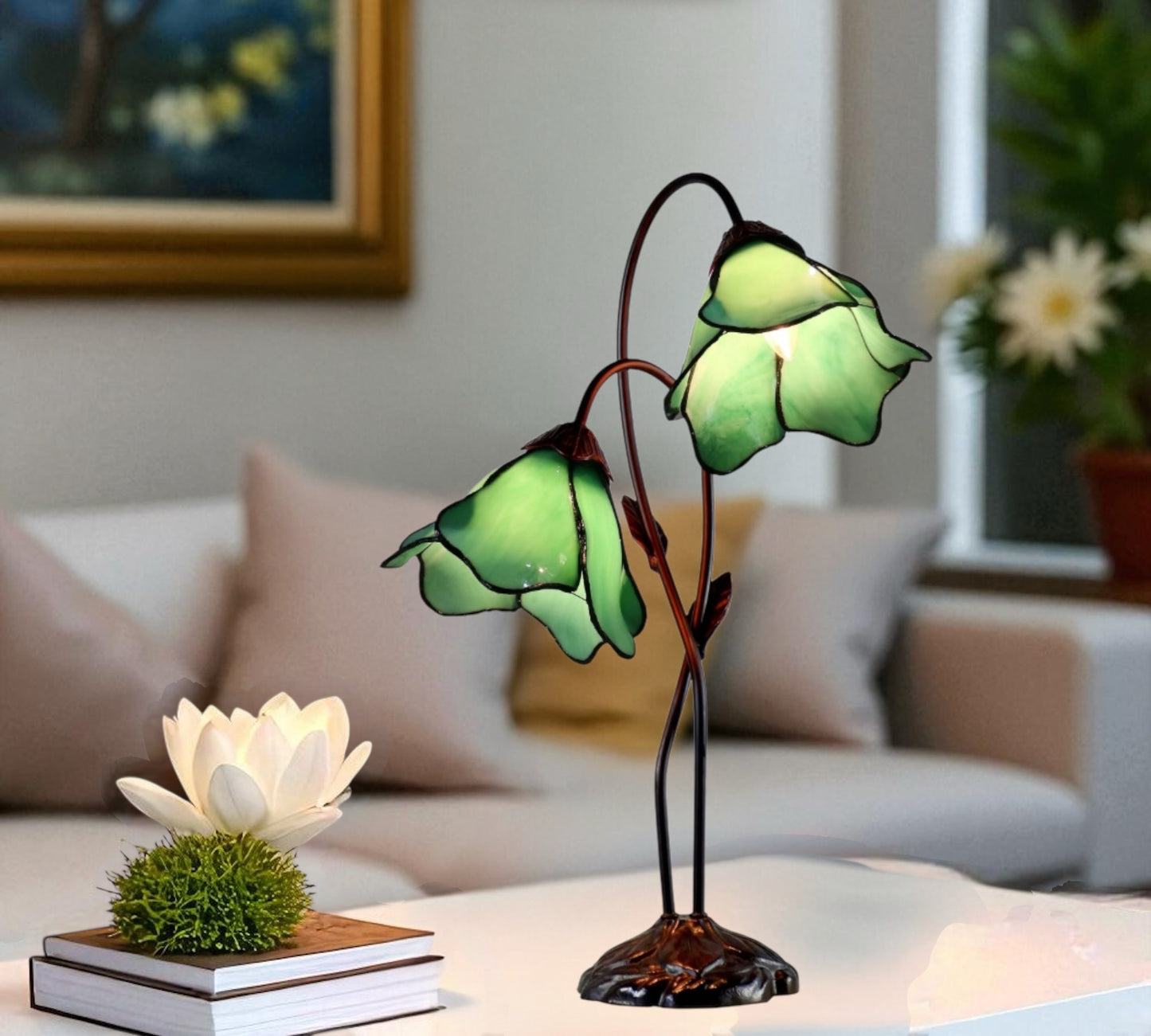 CDH LARGR Water Lily Flower Style Tiffany Table Lamp (12034C)