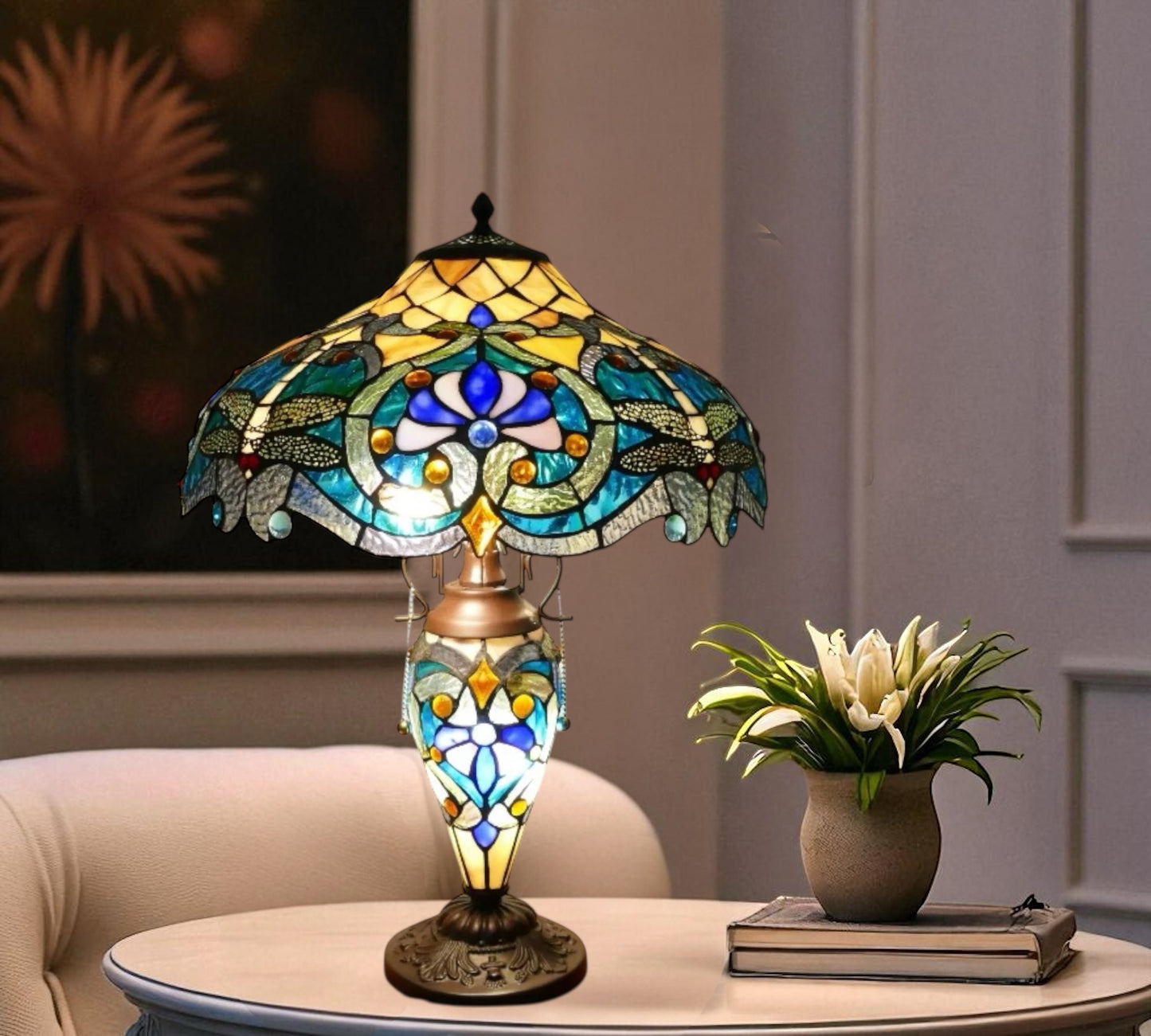 CDH 18" XLARGE Tiffany Mother-Daughter Vase Lamp 45cm Shade (15064)