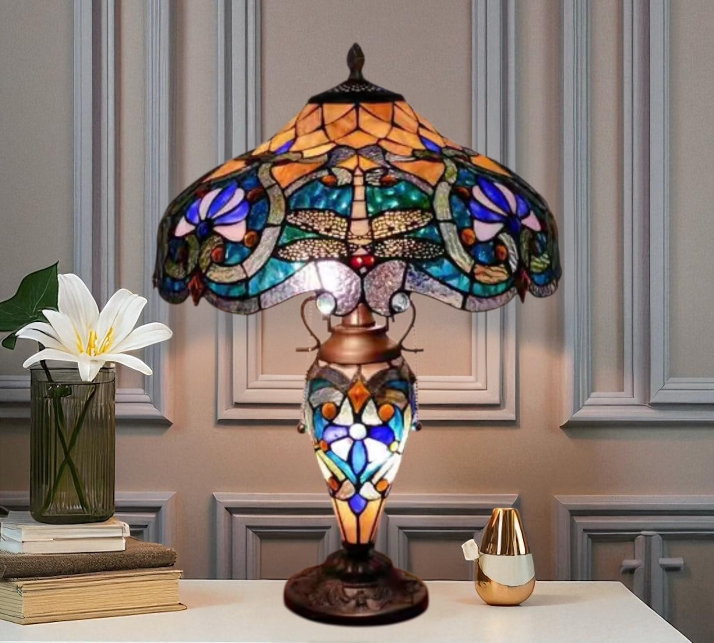 CDH 18" XLARGE Tiffany Mother-Daughter Vase Lamp 43cm Shade (15100)