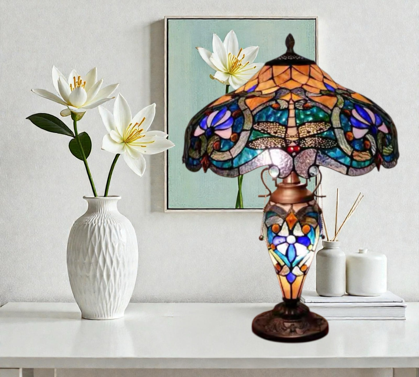 CDH 18" XLARGE Tiffany Mother-Daughter Vase Lamp 43cm Shade (15100)