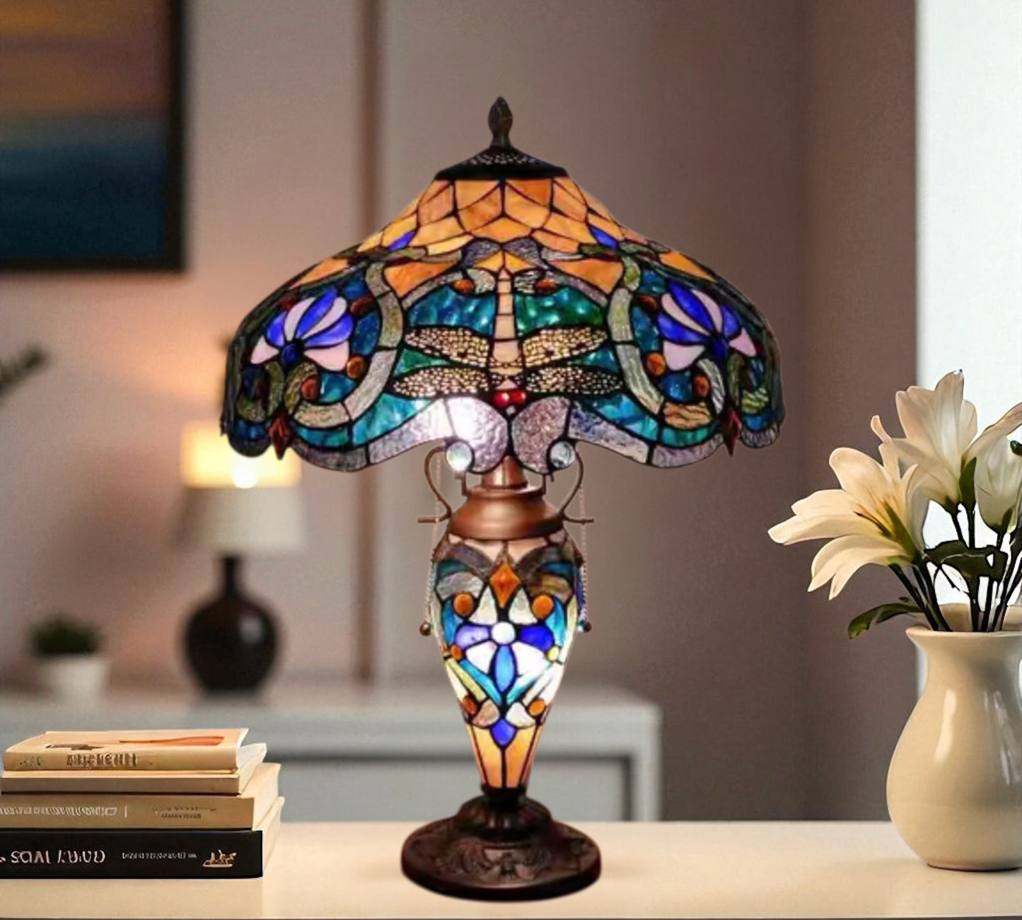 CDH 18" XLARGE Tiffany Mother-Daughter Vase Lamp 43cm Shade (15100)