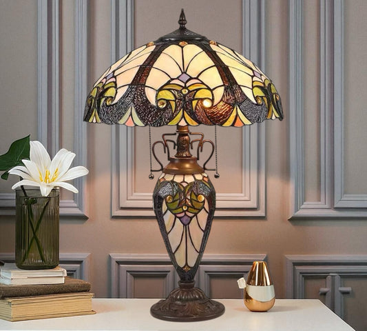 CDH 16" LARGE Tiffany Mother-Daughter Vase Lamp 40cm Shade (15011E)