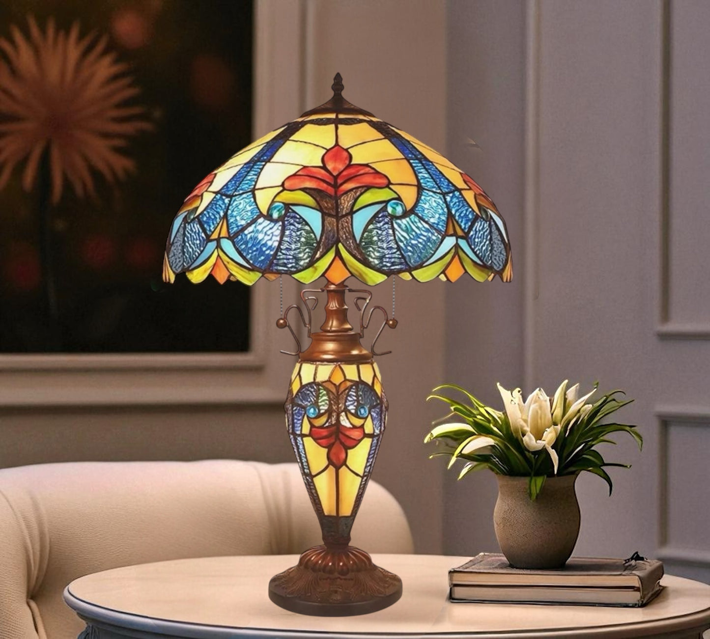CDH 16" LARGE Tiffany Mother-Daughter Vase Lamp 40cm Shade (15011F)