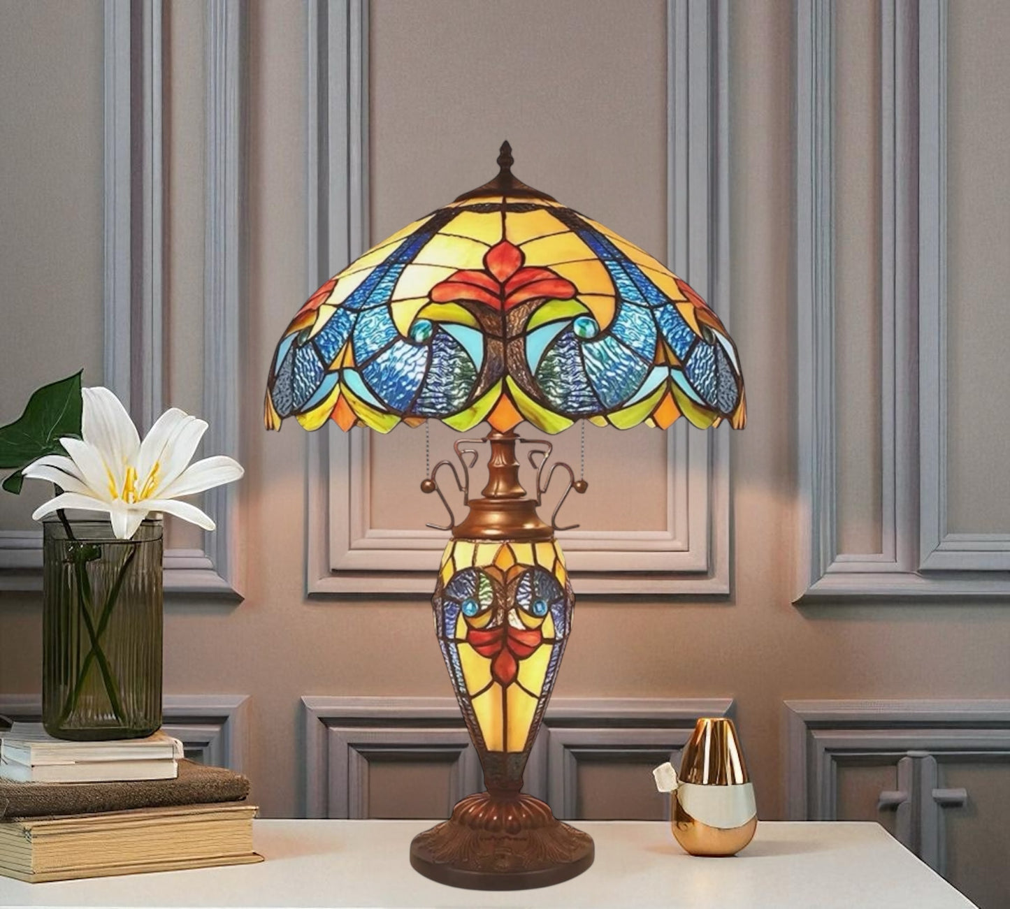 CDH 16" LARGE Tiffany Mother-Daughter Vase Lamp 40cm Shade (15011F)