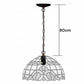 Stained glass pendant lamp with scalloped dome shade and dark metal chain and socket