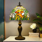 Bronze base Tiffany stained glass table lamp with multicolor leaf and flower style shade