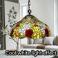 3/4 view multicolor floral stained-glass pendant lamp shade with hanging chain