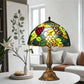 Tiffany table lamp with stained-glass grape shade and slender bronze pedestal base