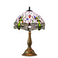 Multicolor stained-glass table lamp with bronze metal pedestal base and dome shade