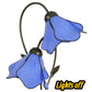 Water lily stained glass table lamp with two blue flower shades and arched metal stems