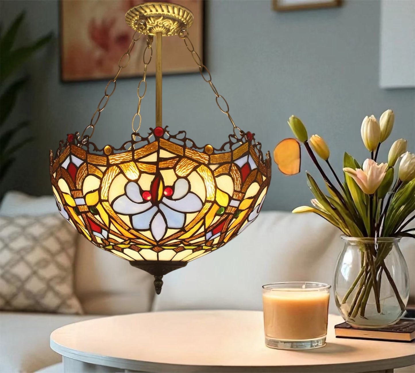 CDH 18" XLARGE Tiffany Upright Lamp 46cm shade (19029CR)