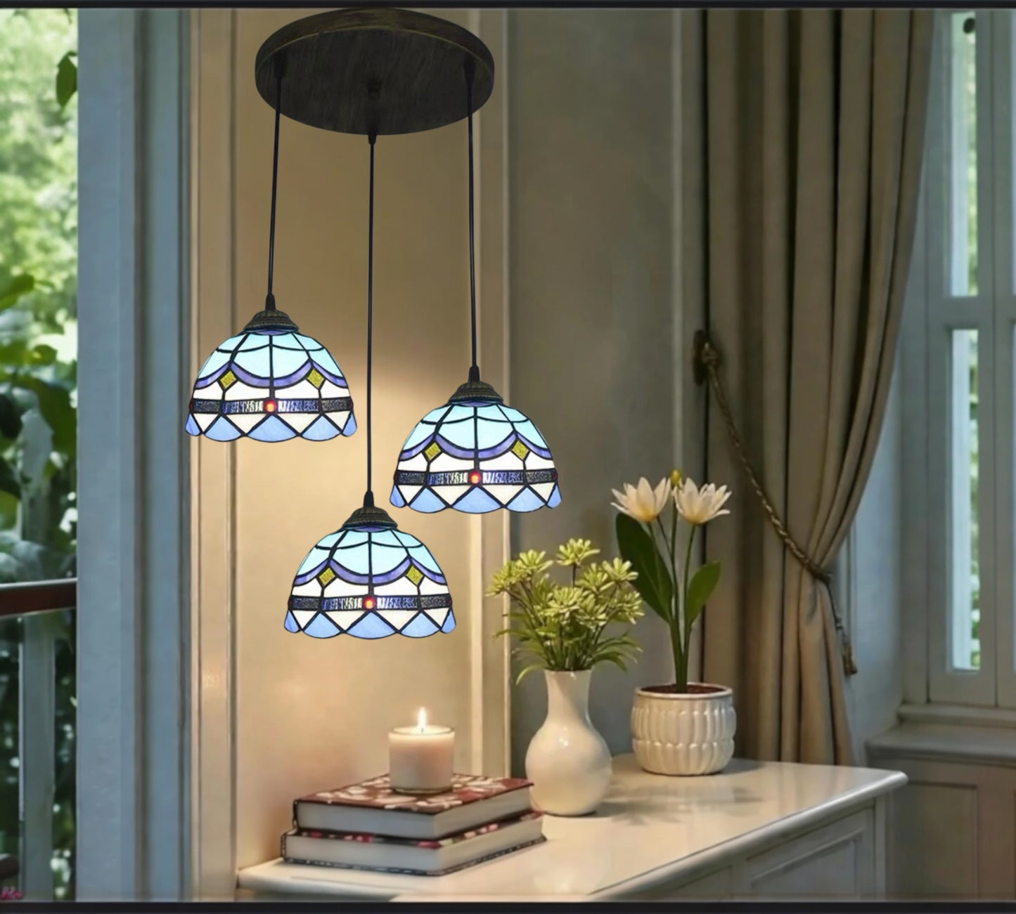 CDH 10” Tiffany Pendant Lamp 20cm shades (12101P3R)