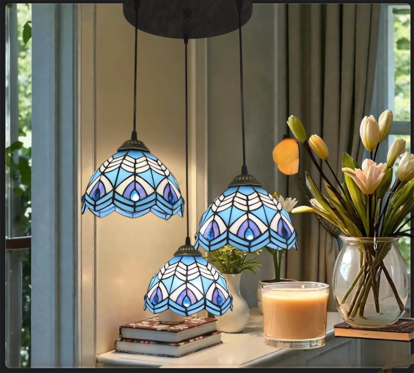 CDH 10” Tiffany Pendant Lamp 20cm shades (15036P3R)