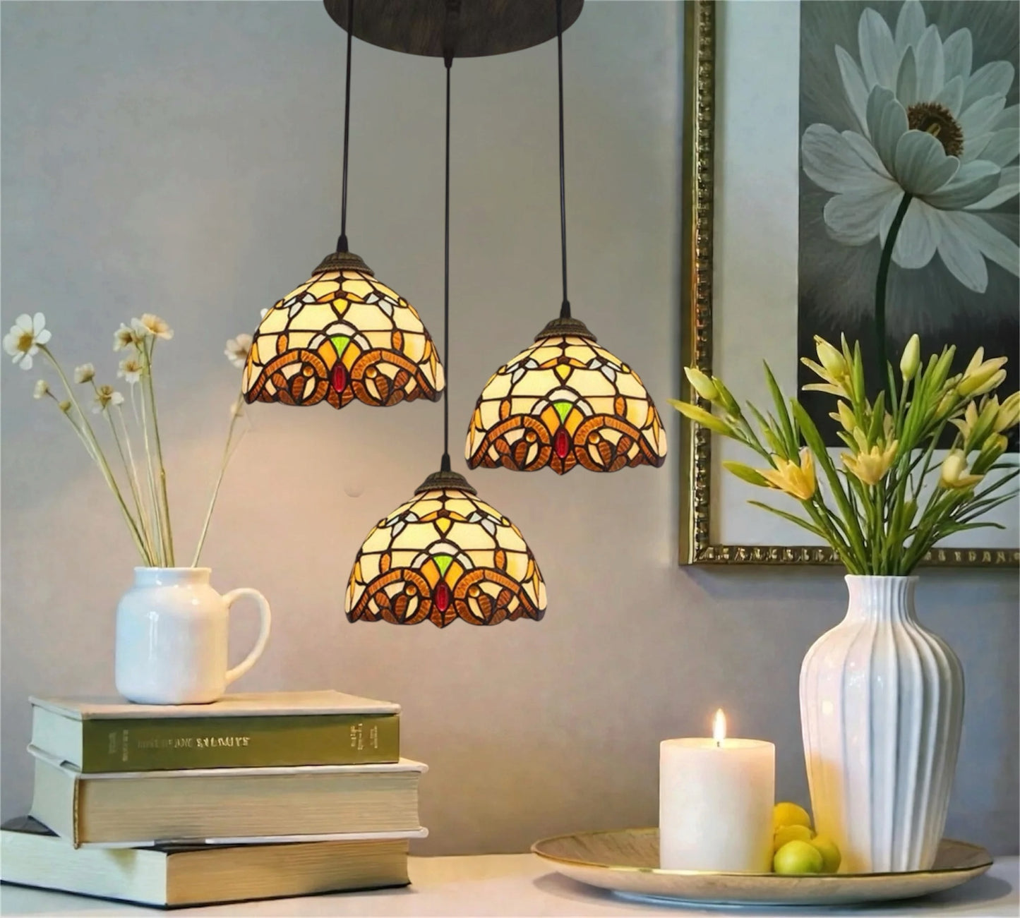 CDH 10” Tiffany Pendant Lamp 20cm shades (12025P3R)