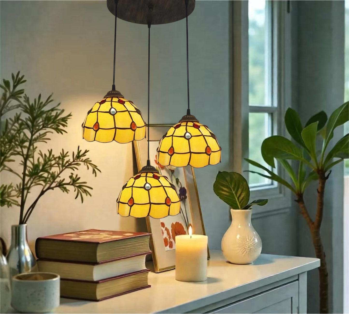 CDH 10” Tiffany Pendant Lamp 20cm shades (12103P3R)