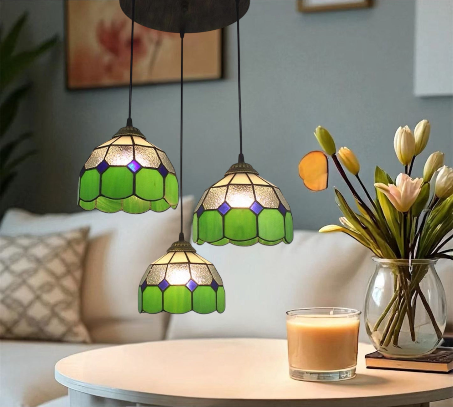CDH 10” Tiffany Pendant Lamp 20cm shades (26006GP3R)