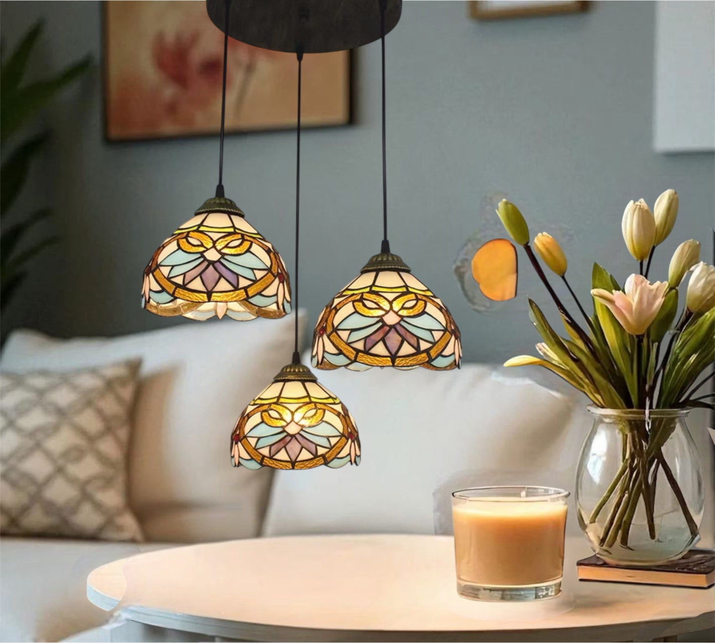 CDH 10” Tiffany Pendant Lamp 20cm shades (12045P3R)