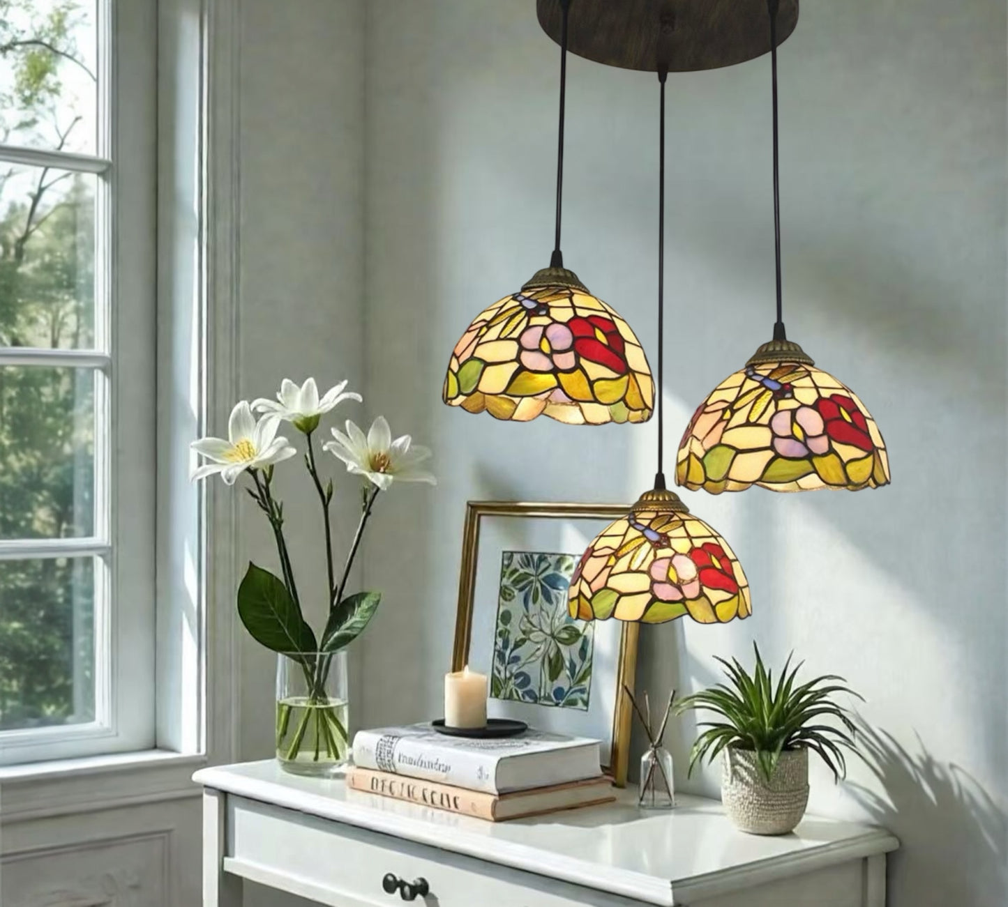 CDH 10” Tiffany Pendant Lamp 20cm shades (11002P3R)