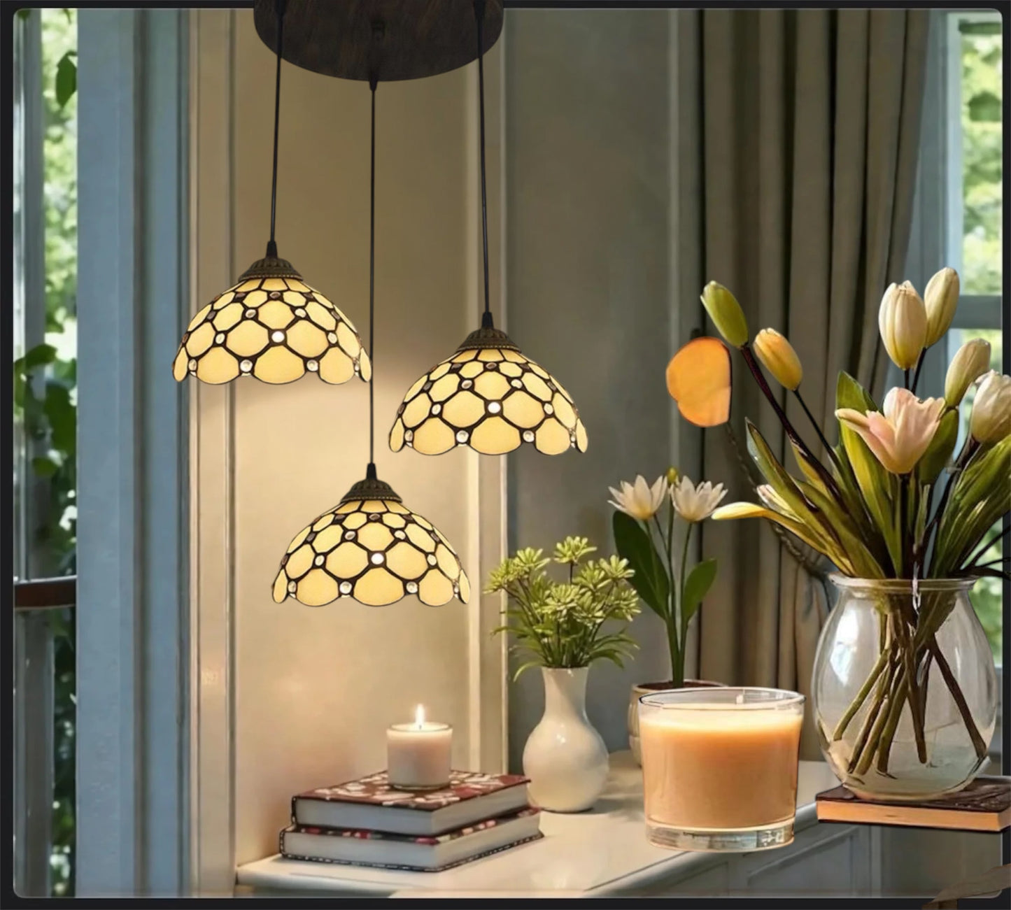 CDH 10” Tiffany Pendant Lamp 20cm shades (12021P3R)