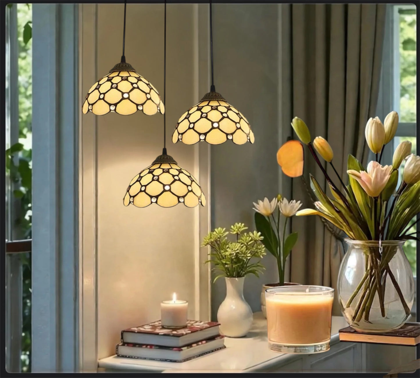 CDH 10” Tiffany Pendant Lamp 20cm shades (12021P3R)