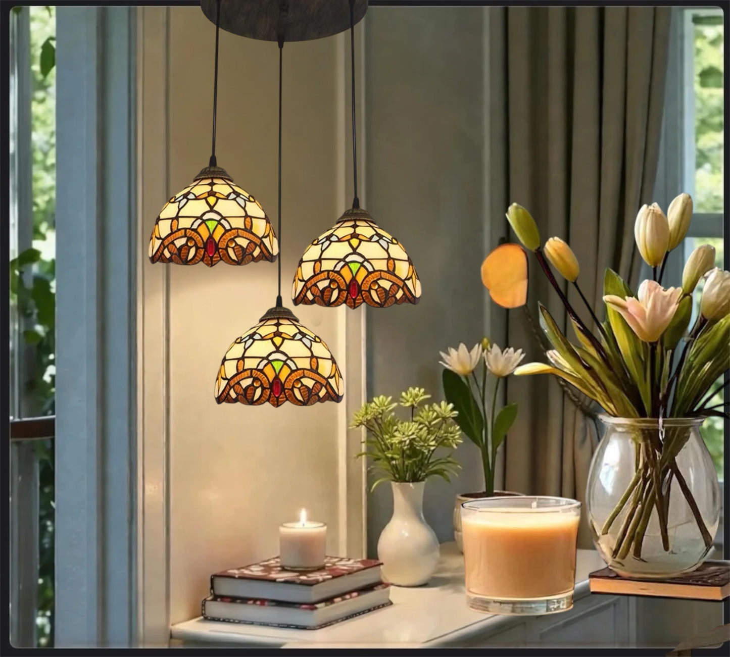 CDH 10” Tiffany Pendant Lamp 20cm shades (12025P3R)
