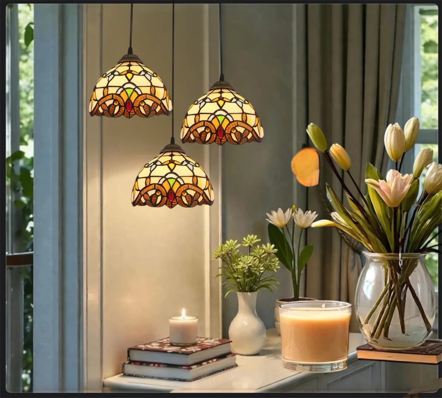 CDH 10” Tiffany Pendant Lamp 20cm shades (12025P3R)