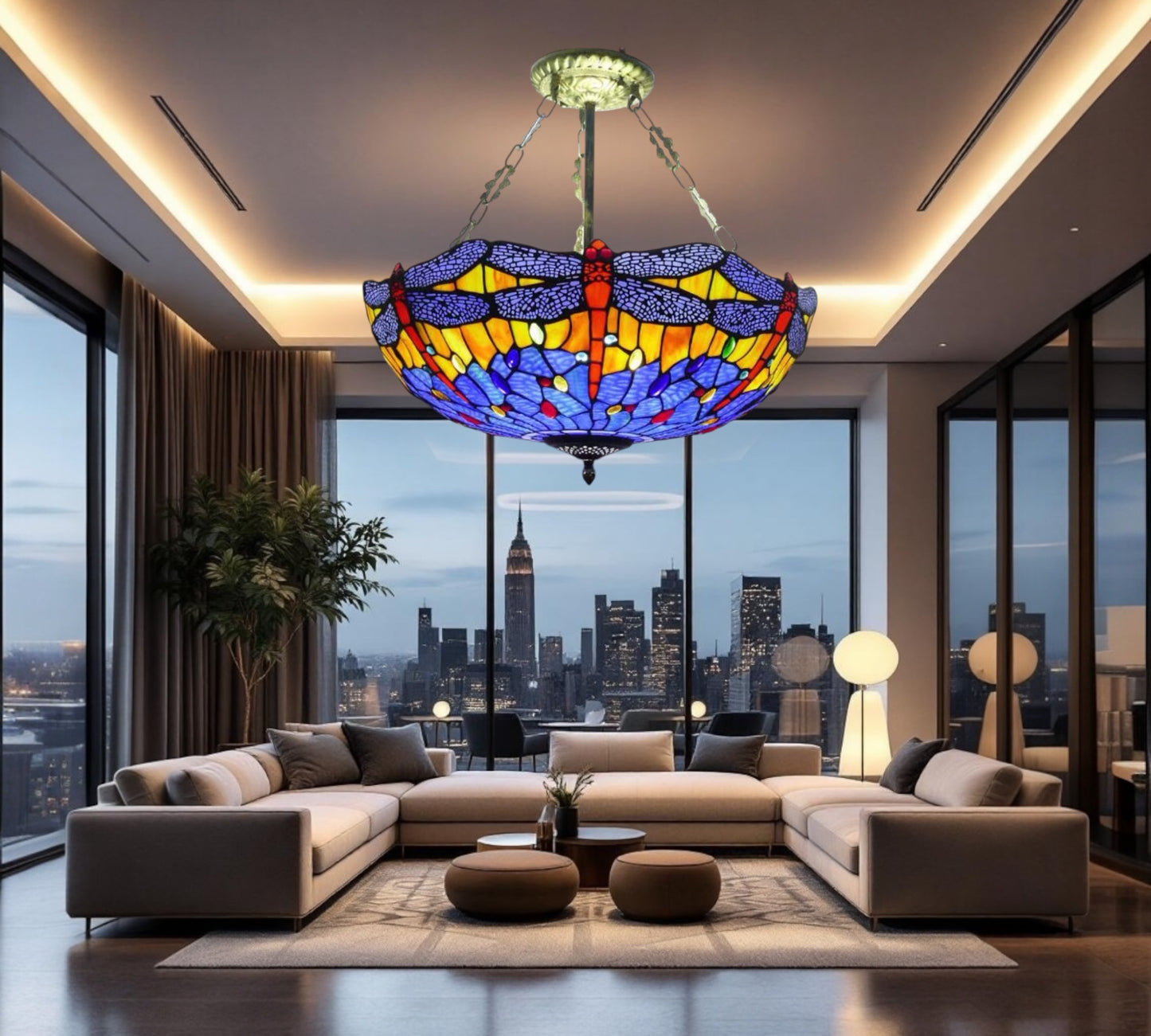 CDH 20” XLARGE Tiffany Upright Lamp with 50cm shade (16117XCR)