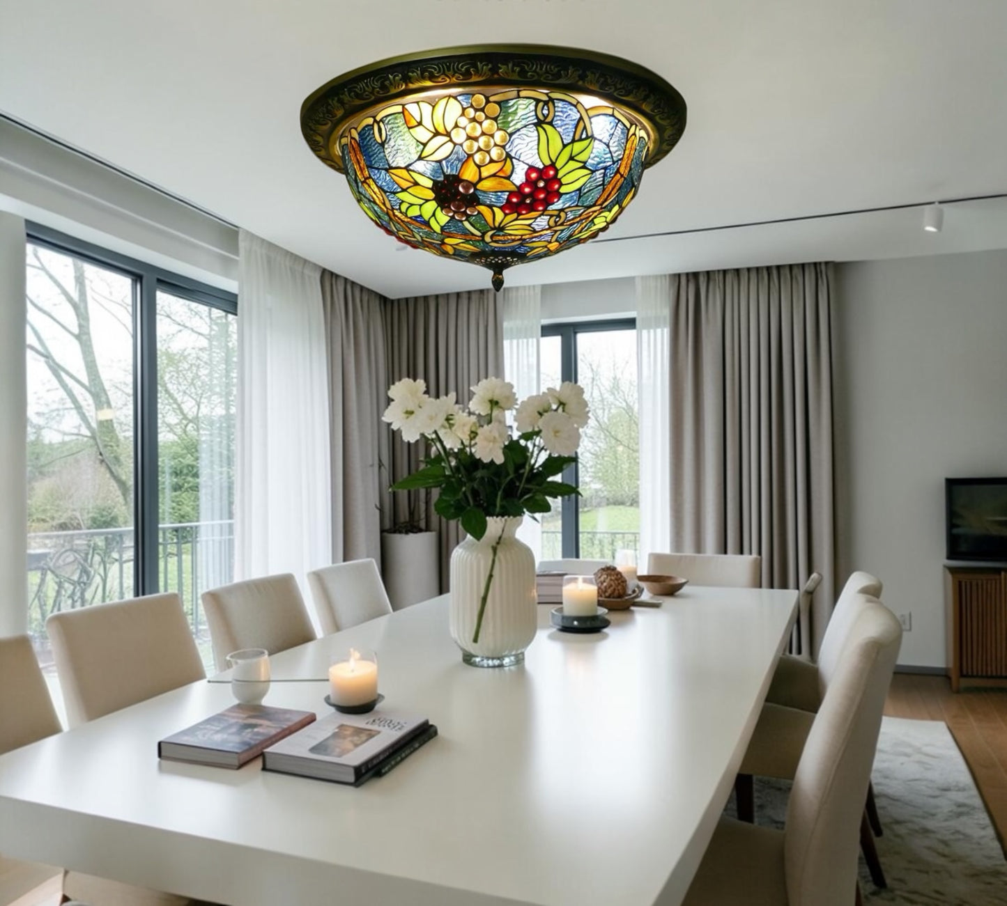 CDH 16" Tiffany Style Flush Mount Ceiling Lights with 40cm Shade (16937CM)