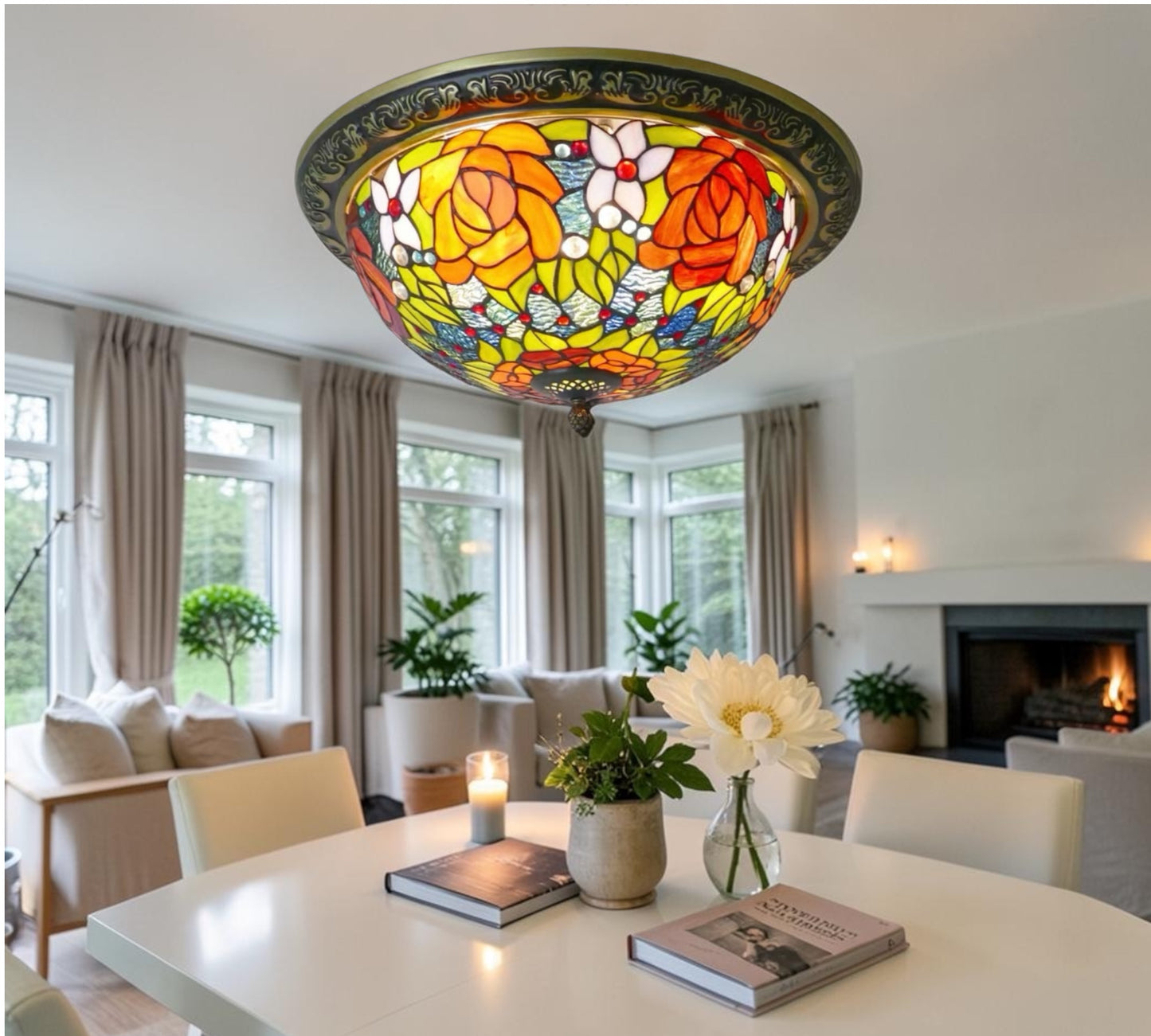 CDH 16" Tiffany Style Flush Mount Ceiling Lights with 40cm Shade (15013CM)