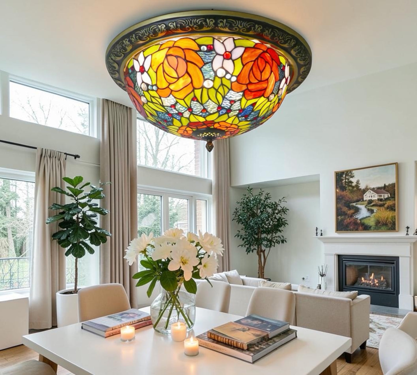 CDH 16" Tiffany Style Flush Mount Ceiling Lights with 40cm Shade (15013CM)