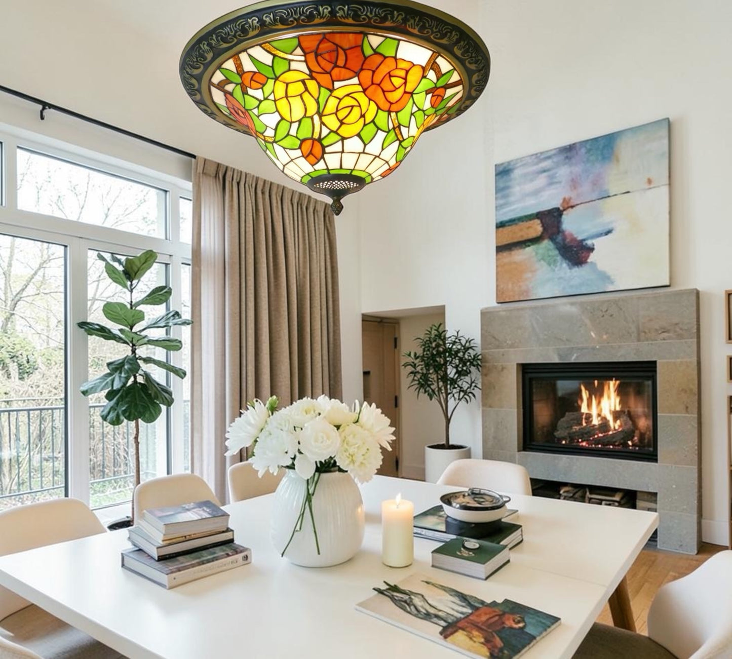 CDH 16" Tiffany Style Flush Mount Ceiling Lights with 40cm Shade (15014CM)